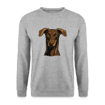 Stolzer Windhund – Edler Blick - Unisex Pullover - Weißgrau meliert - Vorne - Alina (178cm) & Michal (187cm)
