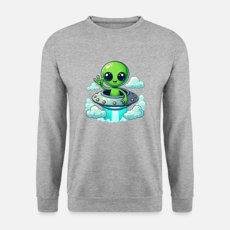Alien zeigt Peace - Unisex Pullover - Weißgrau meliert