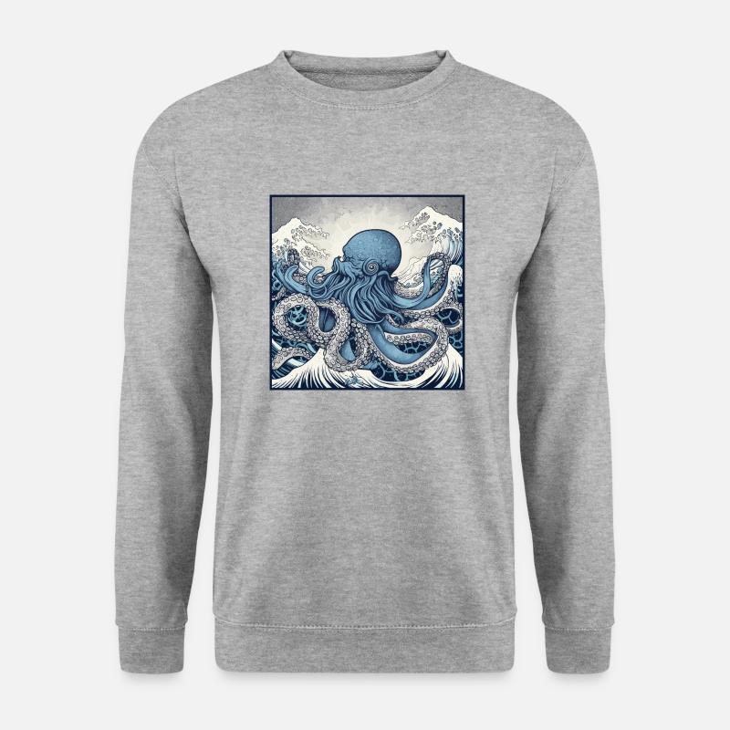 Oktopus Kanagawa - Unisex Pullover - Weißgrau meliert