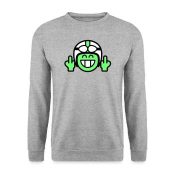 Emoticon Grin with moped helmet & stinky finger - Unisex Sweatshirt - salt & pepper - Front - Alina (178cm) & Michal (187cm)