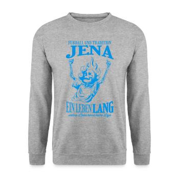 Jena Tradition Fußball Geschenk - Unisex Pullover - Weißgrau meliert - Vorne - Alina (178cm) & Michal (187cm)