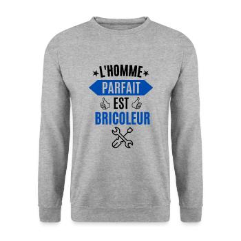 L'homme parfait est bricoleur - Sweat-shirt Unisexe - gris chiné - Devant - Alina (178cm) & Michal (187cm)