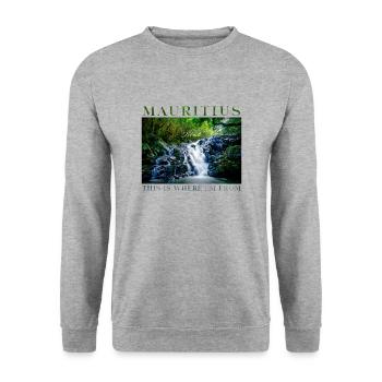 Mauritius This is where I'm from Forest waterfall - Unisex Sweatshirt - salt & pepper - Front - Alina (178cm) & Michal (187cm)