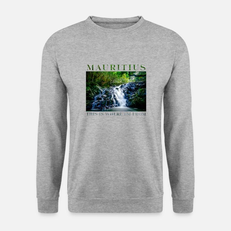 Mauritius This is where I 'm from Forest waterfall - Unisex Pullover - Weißgrau meliert