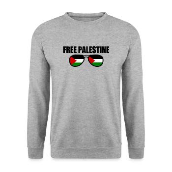 Free palestine - Unisex Pullover - Weißgrau meliert - Vorne - Alina (178cm) & Michal (187cm)