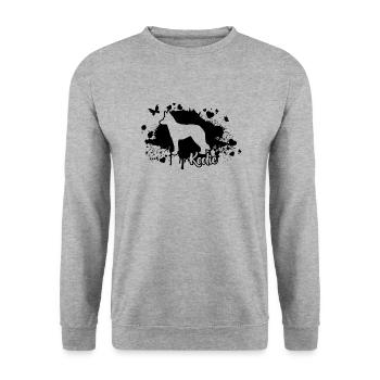 Koolie Hunde Hunderasse Wilsigns - Unisex Pullover - Weißgrau meliert - Vorne - Alina (178cm) & Michal (187cm)