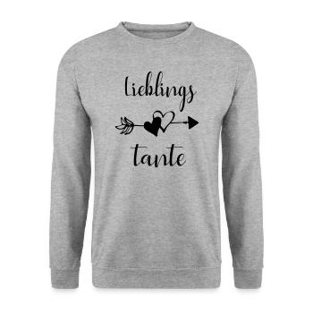 Lieblingstante Tante Nichte Neffe Spruch Geschenk - Unisex Pullover - Weißgrau meliert - Vorne - Alina (178cm) & Michal (187cm)