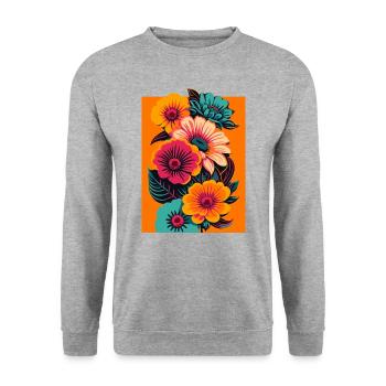 Vibrant Blooms Tee - Design floral abstrait - Sweat-shirt Unisexe - gris chiné - Devant - Alina (178cm) & Michal (187cm)