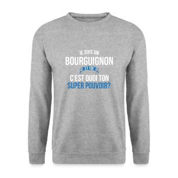 Bourguignon super pouvoir homme - Sweat-shirt Unisexe - gris chiné - Devant - Alina (178cm) & Michal (187cm)