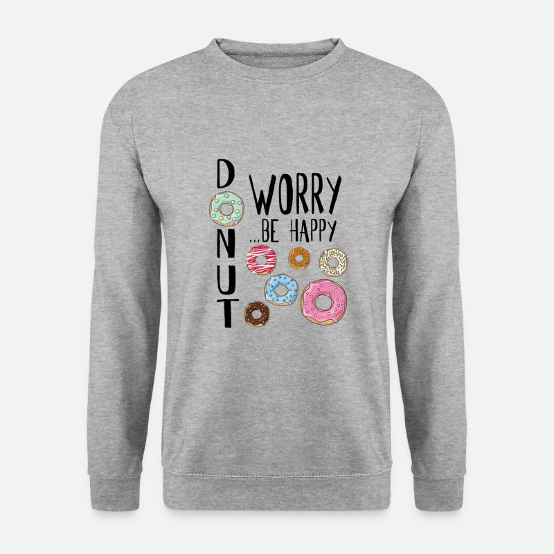 Donut Worry ... Be Happy! - Unisex Pullover - Weißgrau meliert