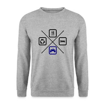 Der Lebenszyklus eines Gamers,Gamer, Gaming - Unisex Pullover - Weißgrau meliert - Vorne - Alina (178cm) & Michal (187cm)