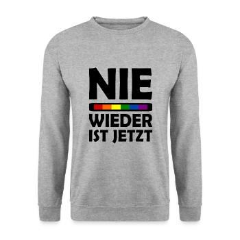Nie wieder ist jetzt - Unisex Pullover - Weißgrau meliert - Vorne - Alina (178cm) & Michal (187cm)