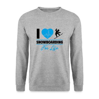 Ich liebe Snowboarden fürs Leben - Unisex Pullover - Weißgrau meliert - Vorne - Alina (178cm) & Michal (187cm)