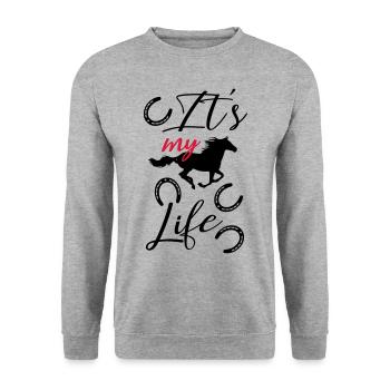 Pferd liebe Pferde Reiter reiten Reiterin Hufeisen - Unisex Pullover - Weißgrau meliert - Vorne - Alina (178cm) & Michal (187cm)