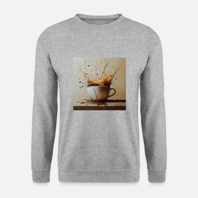 Kaffeetasse Explosion - Unisex Pullover - Weißgrau meliert