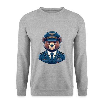Cute Bear Pilot - Unisex Pullover - Weißgrau meliert - Vorne - Alina (178cm) & Michal (187cm)
