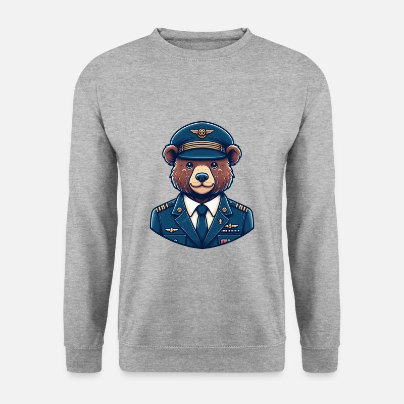 Cute Bear Pilot - Unisex Pullover - Weißgrau meliert