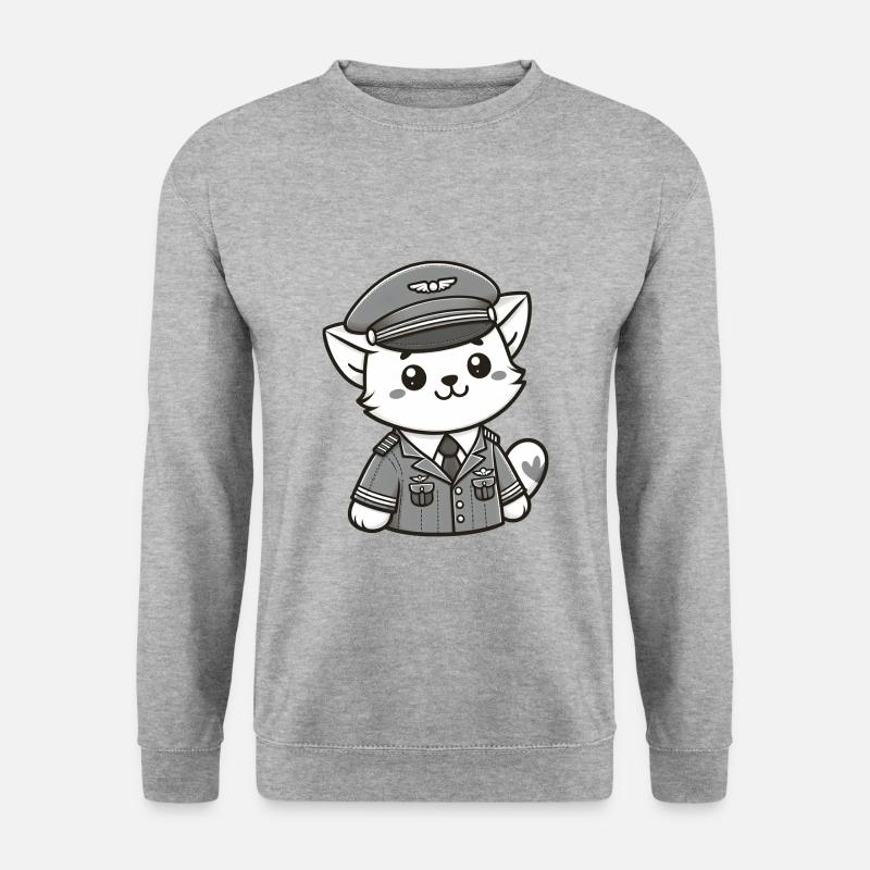 Cute Cat Pilot - Unisex Pullover - Weißgrau meliert