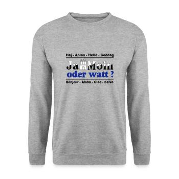 Hamburg , Tradition , Ja Moin oder watt (25) - Unisex Pullover - Weißgrau meliert - Vorne - Alina (178cm) & Michal (187cm)