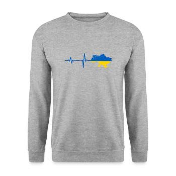Heartbeat Ukraine Geschenk - Unisex Pullover - Weißgrau meliert - Vorne - Alina (178cm) & Michal (187cm)