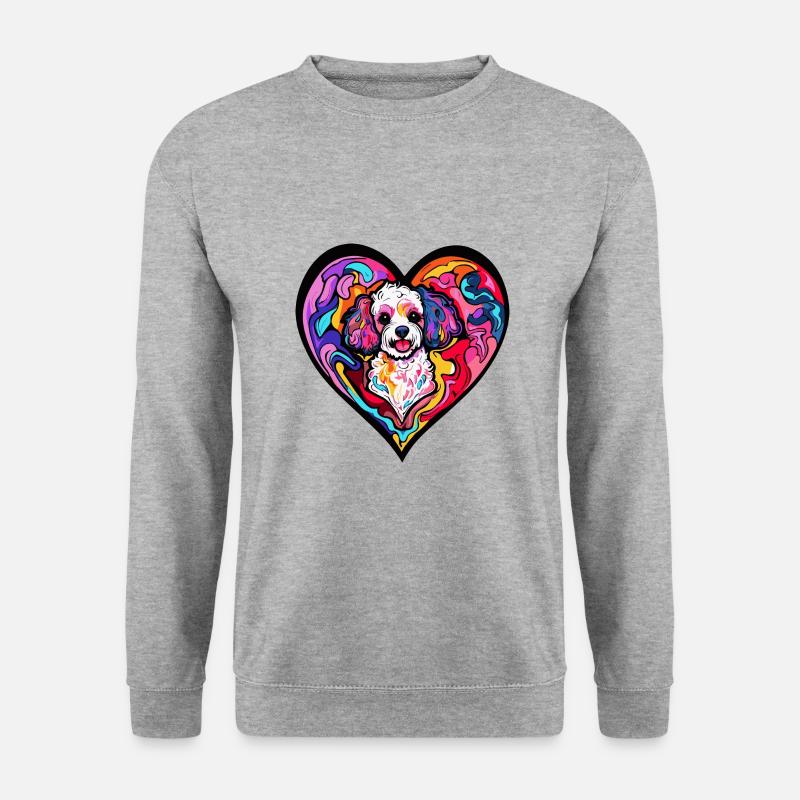 Poodle Hund Herz Liebe - Unisex Pullover - Weißgrau meliert