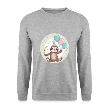 Faultier Geburtstag Comic - Unisex Pullover - Weißgrau meliert - Vorne - Alina (178cm) & Michal (187cm)