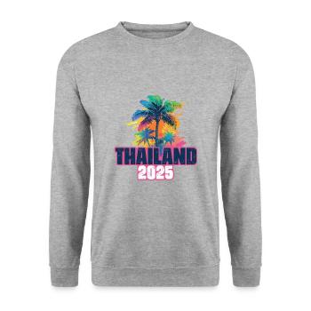Thailand 2025 Urlaub Palmen - Unisex Pullover - Weißgrau meliert - Vorne - Alina (178cm) & Michal (187cm)