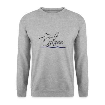 Ostsee mit fliegenden Möwen und Wellen - Unisex Pullover - Weißgrau meliert - Vorne - Alina (178cm) & Michal (187cm)