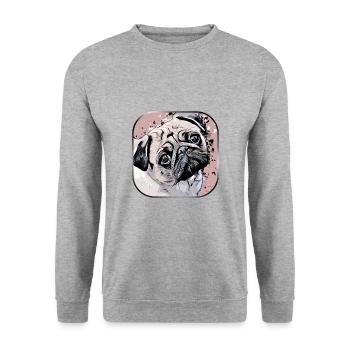 Mops - Unisex Pullover - Weißgrau meliert - Vorne - Alina (178cm) & Michal (187cm)