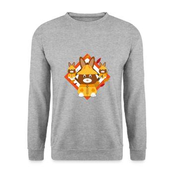 Hasen im Herbstlaub. - Unisex Pullover - Weißgrau meliert - Vorne - Alina (178cm) & Michal (187cm)