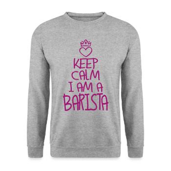 Keep Calm Barista cool Barista Cadeau - Sweat-shirt Unisexe - gris chiné - Devant - Alina (178cm) & Michal (187cm)