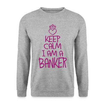 Keep Calm Bankkaufmann cool Bankkaufmann Geschenk - Unisex Pullover - Weißgrau meliert - Vorne - Alina (178cm) & Michal (187cm)