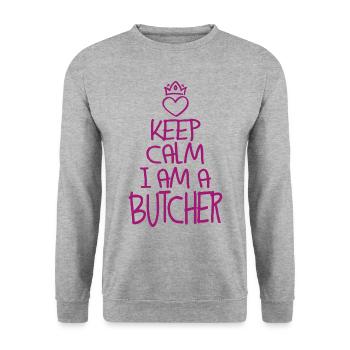 Keep Calm Butcher Cool Butcher Cadeau - Sweat-shirt Unisexe - gris chiné - Devant - Alina (178cm) & Michal (187cm)