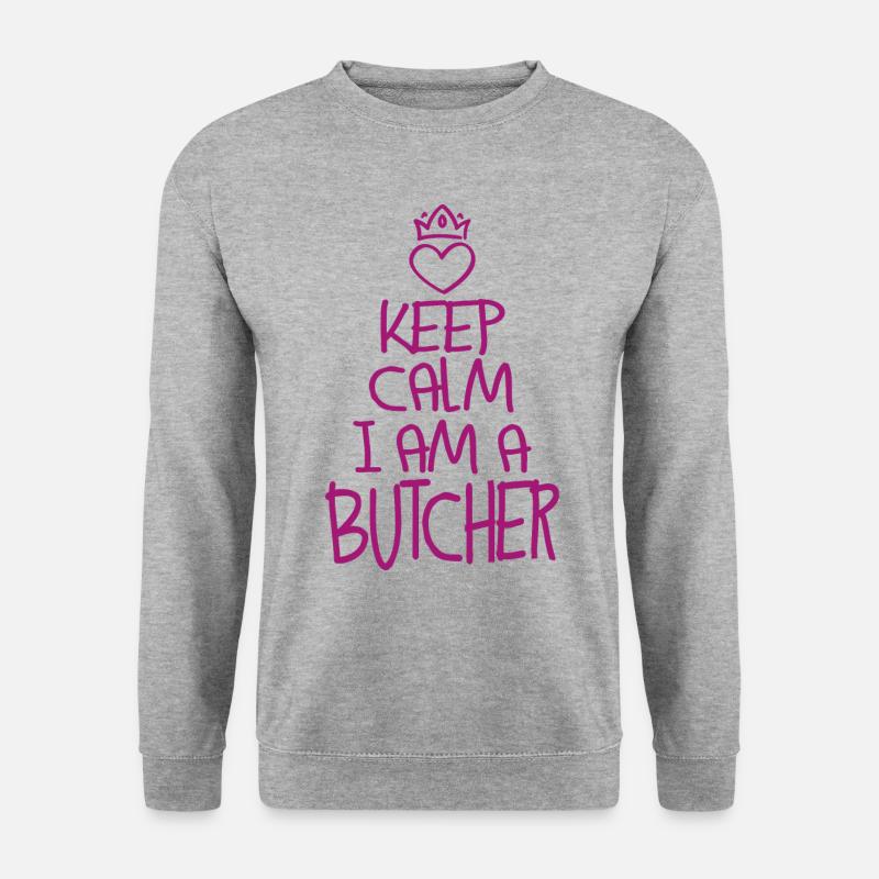 Keep Calm Metzger cool Metzger Geschenk - Unisex Pullover - Weißgrau meliert