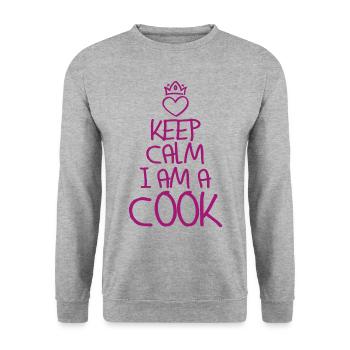 Keep Calm Koch cool Koch Geschenk - Unisex Pullover - Weißgrau meliert - Vorne - Alina (178cm) & Michal (187cm)