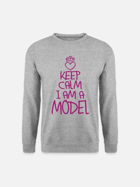 Keep Calm Model cool Model Geschenk - Unisex Pullover - Weißgrau meliert