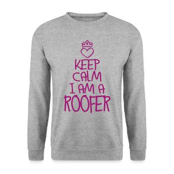 Keep Calm Dachdecker cool Dachdecker Geschenk - Unisex Pullover - Weißgrau meliert - Vorne - Alina (178cm) & Michal (187cm)
