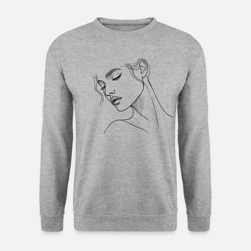 Minimalistisches Line-Art T-Shirt - Unisex Pullover - Weißgrau meliert