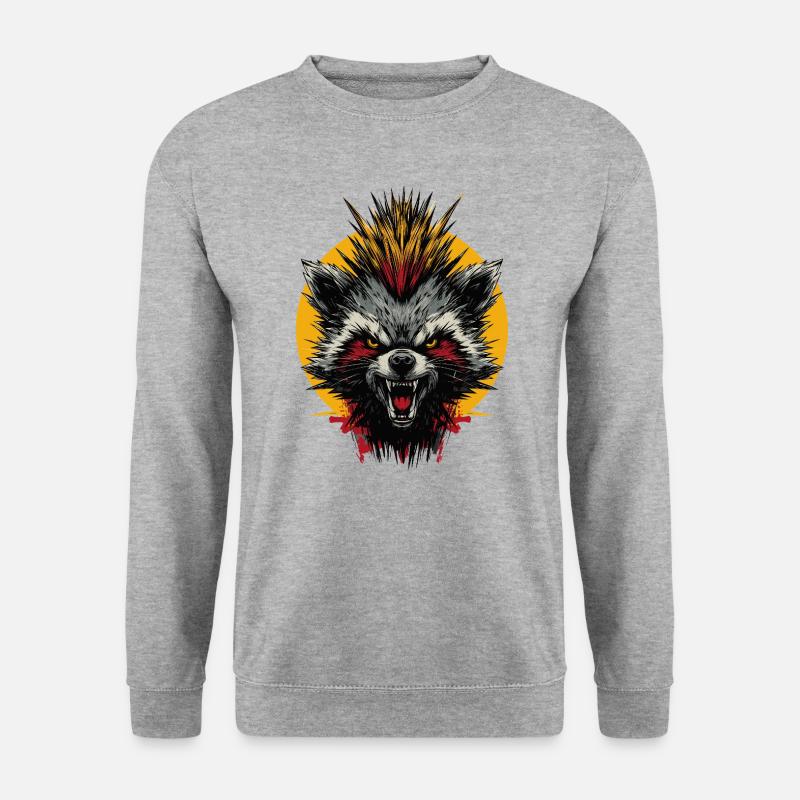Grimmiger Punkrock Waschbär - Unisex Pullover - Weißgrau meliert
