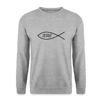 Jesus - Unisex Pullover - Weißgrau meliert - Vorne - Alina (178cm) & Michal (187cm)