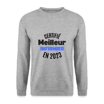 certifié meilleur infirmier en 2023 - Sweat-shirt Unisexe - gris chiné - Devant - Alina (178cm) & Michal (187cm)