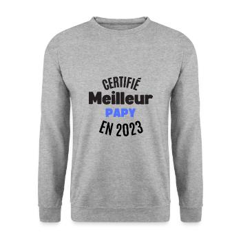 certifié meilleur papy en 2023 - Sweat-shirt Unisexe - gris chiné - Devant - Alina (178cm) & Michal (187cm)