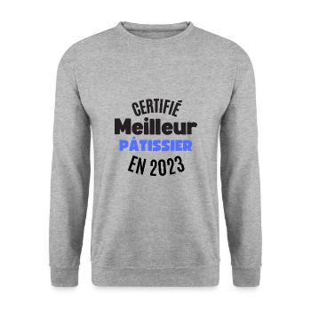 certifié meilleur pâtissier en 2023 - Sweat-shirt Unisexe - gris chiné - Devant - Alina (178cm) & Michal (187cm)