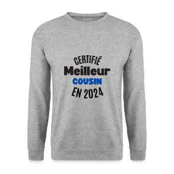 certifié meilleur cousin en 2024 - Sweat-shirt Unisexe - gris chiné - Devant - Alina (178cm) & Michal (187cm)