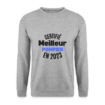 certifié meilleur pompier en 2023 - Sweat-shirt Unisexe - gris chiné - Devant - Alina (178cm) & Michal (187cm)