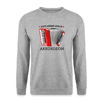 Akkordeon: Echte Männer spielen Akkordeon - Unisex Pullover - Weißgrau meliert - Vorne - Alina (178cm) & Michal (187cm)