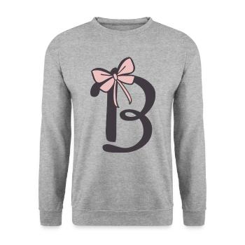 Anfangsbuchstabe B Schleifchen - Unisex Pullover - Weißgrau meliert - Vorne - Alina (178cm) & Michal (187cm)