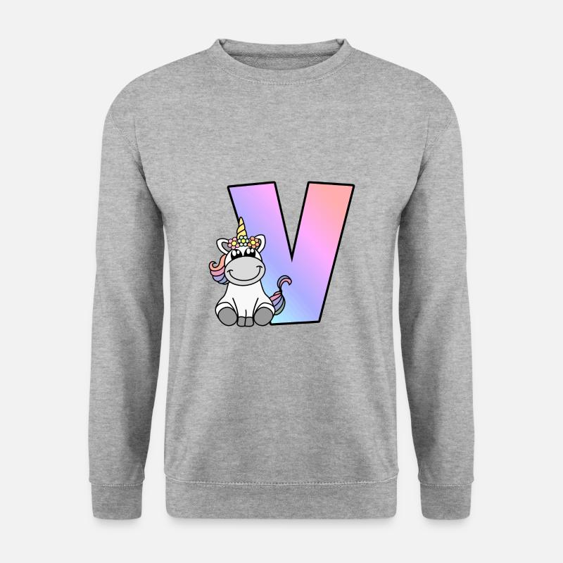 Einhorn Buchstabe V - Unisex Pullover - Weißgrau meliert