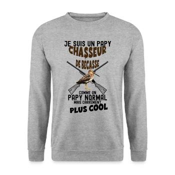 Mon papy chasseur de bécasse - Sweat-shirt Unisexe - gris chiné - Devant - Alina (178cm) & Michal (187cm)
