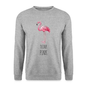 FLAMINGO. THINK PINK - Unisex Pullover - Weißgrau meliert - Vorne - Alina (178cm) & Michal (187cm)